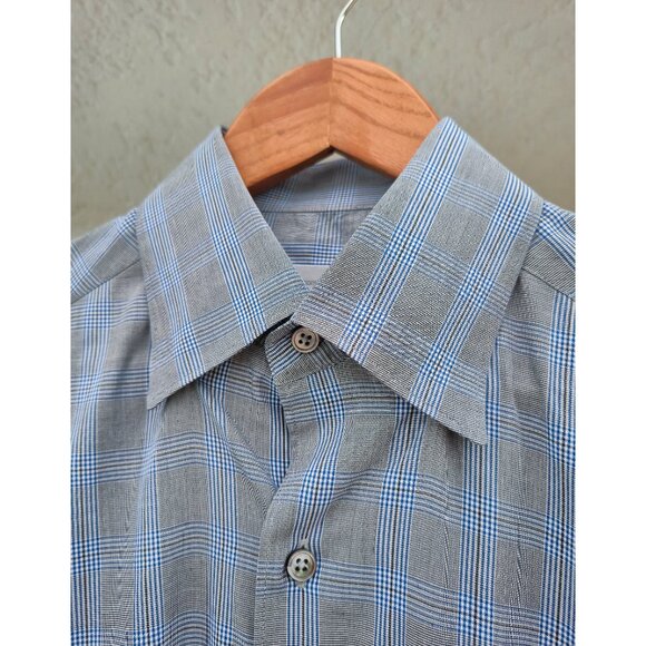 Ermenegildo Zegna Plaid Button-Down Shirt Blue Grey Men’s Luxury Designer Size M - Picture 7 of 11